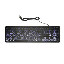 Teclado com teclas grandes, retroiluminação e conexão USB com fio, 104 teclas, fácil configuração e retroiluminação LED branca para auxiliar
