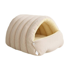 (L, Beige) Enclosed Cat Cave Warm Pet House Super Soft Plush Kittens Beds for Small Medium Pet