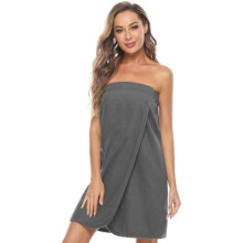 (Grau, S-M) Knuffnee Damen Bademantel Frottee Sauna kilt Saunatuch Saunakilt mit Tasche und Klettverschluss