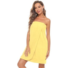 (Gelb, XL) Knuffnee Damen Bademantel Frottee Sauna kilt Saunatuch Saunakilt mit Tasche und Klettverschluss