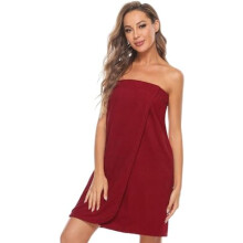(Weinrot, L) Knuffnee Damen Bademantel Frottee Sauna kilt Saunatuch Saunakilt mit Tasche und Klettverschluss