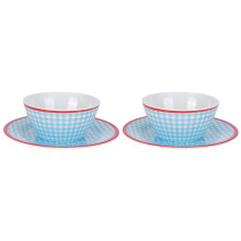 Stylish Outdoor Dining Collection, Melamine Dinnerware Set with Pale Blue Grid Pattern