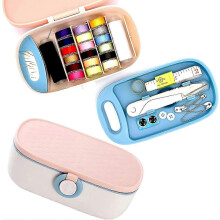 (Pink) Portable Sewing Kit for Adults, Contains Sewing Accessories Including Needles and Threads in a Compact Green Box