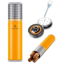 (Gelb) CIGARLOONG Zigarrenkoffer Tragbarer Zigarrenbefeuchter Eingebauter Luftbefeuchter und Hygrometer für 3-4 Zigarrenrohr (Schwarz)