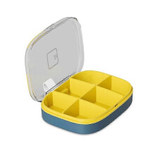 (dark blue six cells) Pill Box Travel Containers Compartment Design Moistureproof with Clear Cover
