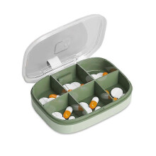 (green six cells) Pill Box Travel Containers Compartment Design Moistureproof with Clear Cover