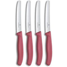 (Rot) Victorinox Swiss Classic Frühstücksmesser, Brötchenmesser, Set 4teilig, Scharfe Klinge, Wellenschliff, 11 cm, Rostfreier Stahl, Rot