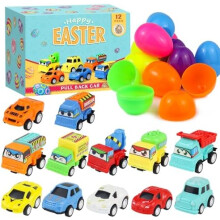 12 Pack Car Easter Eggs with Toy Cars, City Cars & Trucks for Easter Egg Hunt, Basket Stuffers, Party Favors, Easter Gifts for Kids Boys Girls