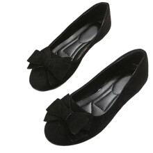 Ballerine comode da donna, scarpe basse a punta tonda con dettaglio nodo a farfalla, scarpe basse slip-on con tomaia in morbida pelle scamosciata e