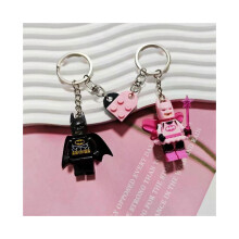 2pcs Beautiful Handmade 3D Fairy Pink Black Bat Keychain Building Block Heart Keyring Backpack Pendant Couple Keychain Gifts