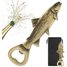 (Gold) Trout Fish Bottle Opener - Unique Fishing Theme Gifts for Anglers, Fisherman Decor Accessories, Father's Day Christmas Presents for Men