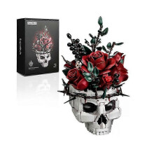 (1pc)Gothic Skull Rose Bouquet Building Set, Compatible with Lego Flowers for Adult - Halloween Gothic Horror Skeleton Plant Pot Home Decor - 2025 New
