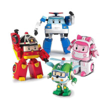 Robocar Poli 4 Pack Poli + Amber + Roy + Helly Transforming Robot Toys, 4" Transformable Action Figure Toy, Emergency Vehicle Playset, Holiday Birthda