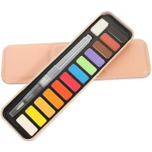(Rosa) NUOBESTY Watercolor Paint Set for Kids, 12 Vibrant Colors Portable Watercolor Painting Kit, Art Supplies for Beginners Boys and Girls