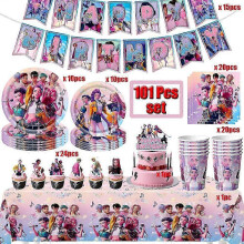 (Set-101pcs) Demon Hunter Birthday Party Supplies Set: porslin, banderoll, trtplgg och ballonger fr barnzz33