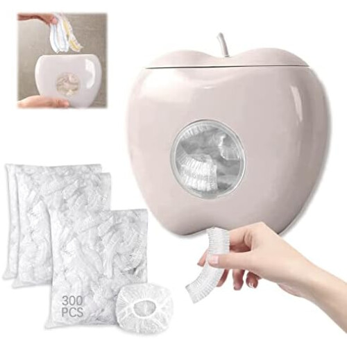 Eowppue Plastic Wrap Dispenser Box with 300 Sheets Plastic Wrap, Elastic Band Kitchen Food Wrap Organizer Storage Container