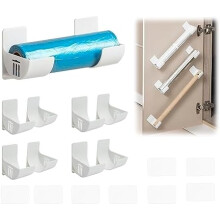 Duozoanz Aluminum Foil Holder 4 Pairs - Self-Adhesive Kitchen Organizer Shelf for Cabinet Door, Wall, Pantry Door, White