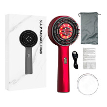 (Red) Scalp Massaging Brush with Red Light Oil Applicator for Hair Cleaning