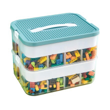 (Two Layers, Green) Kids Puzzle Toy Storage Case for Building Block Dustproof Items Organising Box for Kids Teens