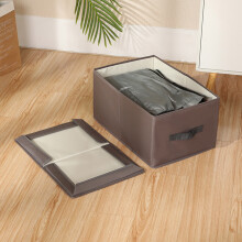 (Brown) Fabric Storage Box with Lid Collapsible Organizer Seasonal Clothing Yarn Fabric