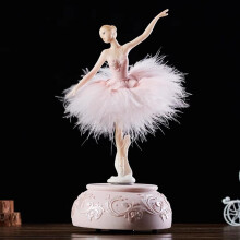 (Pink) Ballerina Music Box Dancing Girl Swan Lake Carousel with Feather for Birthday Gift