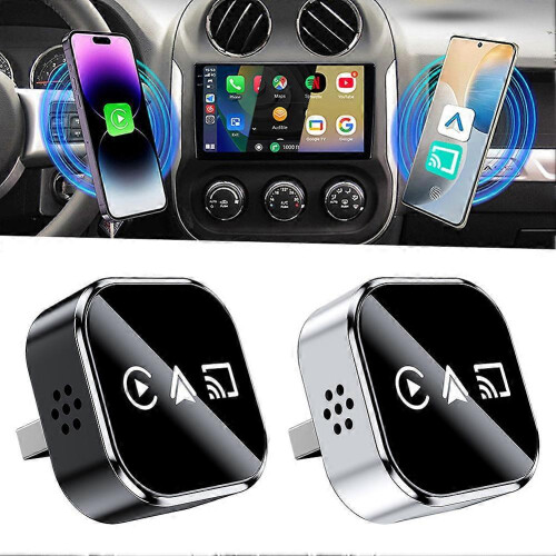 (For IOS Silver) 3-in-1 CarPlay Wireless Adapter für iPhone/Android, Wireless CarPlay + Mirror Link + Plug & Play 1