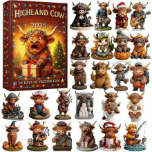(A) 2025 Highland Cow Advent Countdown Calendar, 24-day Christmas Countdown Calendar, Comes With 24 Different 3D Miniature Highland Cow Decorations