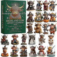 (B) 2025 Highland Cow Advent Countdown Calendar, 24-day Christmas Countdown Calendar, Comes With 24 Different 3D Miniature Highland Cow Decorations