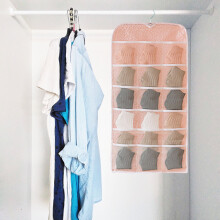 (Pink) Non-woven Double-sided Storage Bag Washable Wardrobe Multi-pocket Bra Hanging Bag Door Rear Storage Bag 12+18