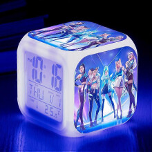(1)KPop Demon Hunters Alarm Clock Anime Peripheral LED Cube with Colorful Light Display Time Children Desktop Decor Digital Clock