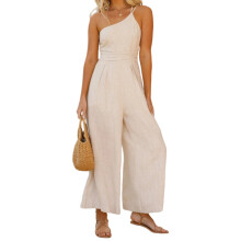 Tute casual da donna, tuta lunga casual monospalla senza maniche ampia gamba larga pantaloni lunghi con vita alta design plissettato, pezzo unico da