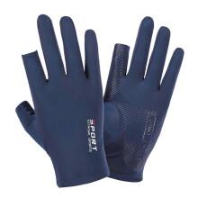 (Blue) Sports Breathable Cooling Ice Silk Gloves UPF50+ Sun Protection for Cycling, Fishing & Driving
