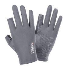 (Grey) Sports Breathable Cooling Ice Silk Gloves UPF50+ Sun Protection for Cycling, Fishing & Driving