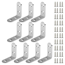 (10pcs 40mm, Silver) 90 Degree L-Shape Bracket Corner Brace Set, Stainless Steel Corner Brackets for Shelves Wood Furniture Cabinet Table Drawer