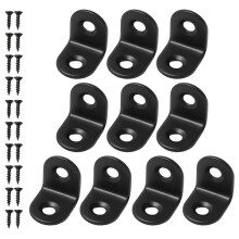 (10pcs 20mm, Black) 90 Degree L-Shape Bracket Corner Brace Set, Stainless Steel Corner Brackets for Shelves Wood Furniture Cabinet Table Drawer