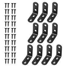 (10pcs 40mm, Black) 90 Degree L-Shape Bracket Corner Brace Set, Stainless Steel Corner Brackets for Shelves Wood Furniture Cabinet Table Drawer