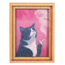 (Milk Cat) Funny Smoking Cat Fridge Magnets Wooden Photo Frame Cat Refrigerator Magnets for Kitchen Home Decor & Cat Lover's Gift