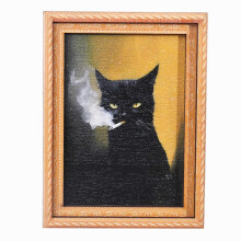 (Black Cat) Funny Smoking Cat Fridge Magnets Wooden Photo Frame Cat Refrigerator Magnets for Kitchen Home Decor & Cat Lover's Gift