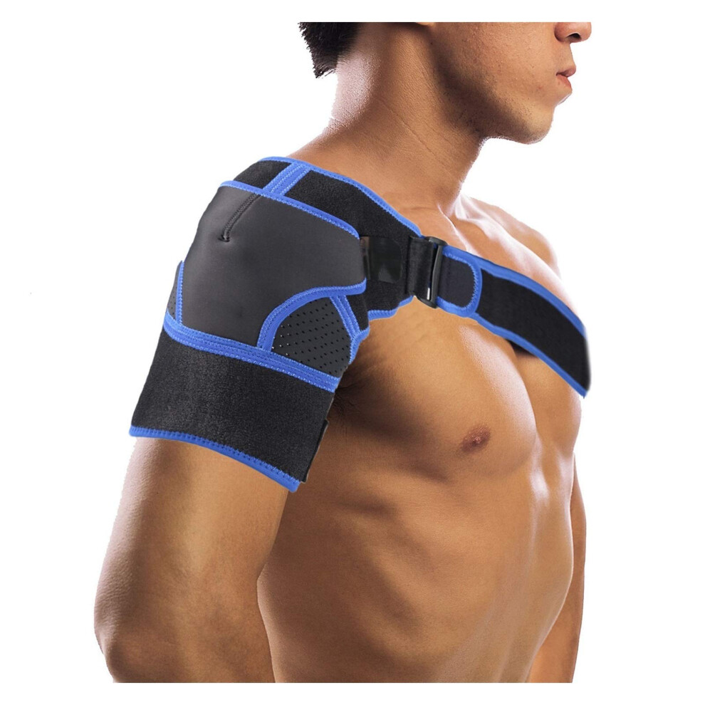 Blue Adjustable Shoulder Brace For Pain Relief With Compression Support For Injury Recovery