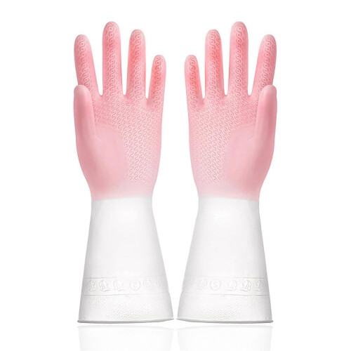 (L Code, Pink) Multi Purpose Waterproof Gloves Waterproof Sturdy Household Cleaning Gloves for Laundry Room