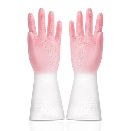 (Code M, Pink) Multi Purpose Waterproof Gloves Waterproof Sturdy Household Cleaning Gloves for Laundry Room