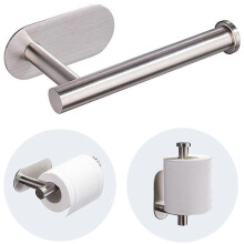 (Silver) Stainless Steel Toilet Paper Holder - Self Adhesive Wall Mount Paper Holder for Bathroom Kitchen Home