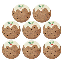 (8pcs) Christmas Wooden Coaster Set, Drinks Wood Coasters Heat Resistant Cup Mats for Holiday Decor & Gift, 4 inches