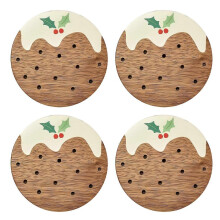 (4pcs) Christmas Wooden Coaster Set, Drinks Wood Coasters Heat Resistant Cup Mats for Holiday Decor & Gift, 4 inches