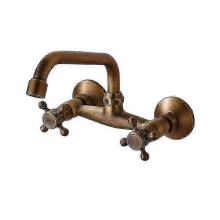 Antique Brass Kitchen Sink Faucet 360 Swivel Spout Hot & Cold Dual Handle Mixer Tap