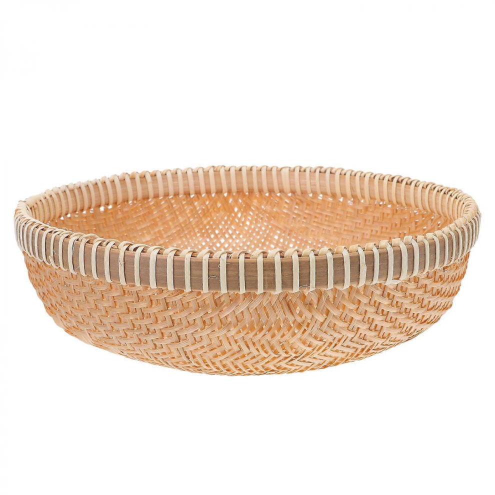 Khaki 23X23x7.5cm Bamboo Weaving Storage Basket, Hand-Woven Mini Wicker Organizer For Toys, Food, Sundries, Retro Rattan Bin 3807464165156