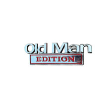 (Silver Red) Old Man Edition Car Emblem 3D Metal Sticker BadgeFunny Edition Nameplate Decal