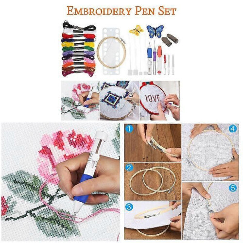 DIY Sewing Tools Kit Magic Embroidery Pen Punch Needle Set with 12 Color Threads 1