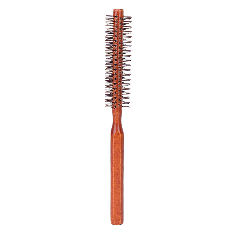 Wooden Handle Round Hair Brush, For All Hair Types Adds Volume, Small Styling Tool with Curling Roller and Nylon Bristles, Gentle Hair Brush for Blow
