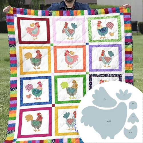(M) Weekend Chicken Patchwork Quilting Template, Chicken Quilt Templates, DIY Sewing Pattern Acrylic Sewing Template 1